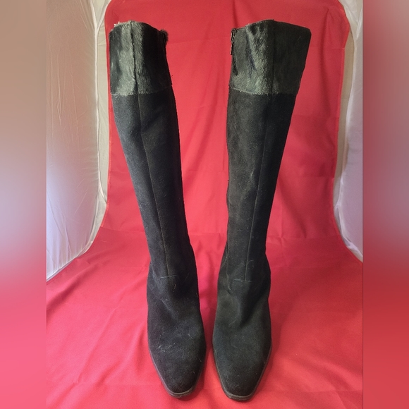 Suede and Cow Hide Wide-Calf Boots - Picture 3 of 4